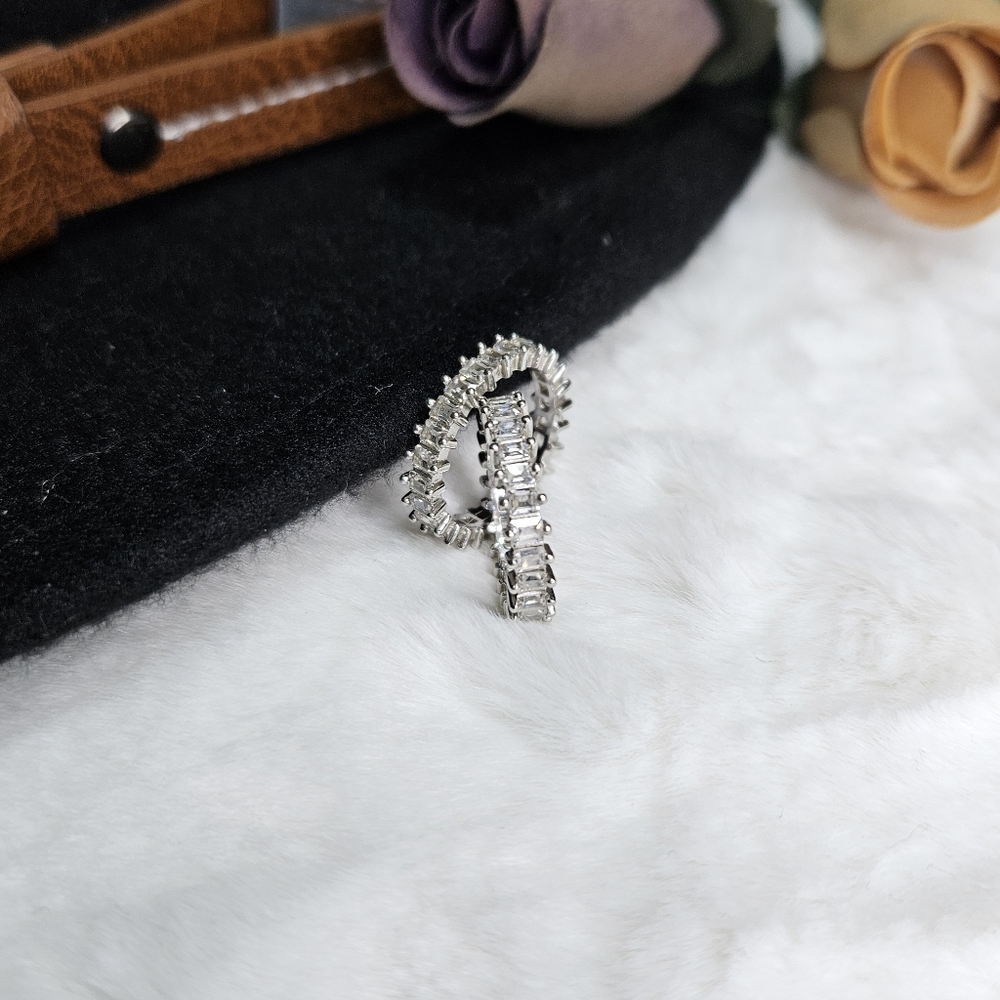 Sterling Silver White Cubic Zirconia Baguette Eternity Bands